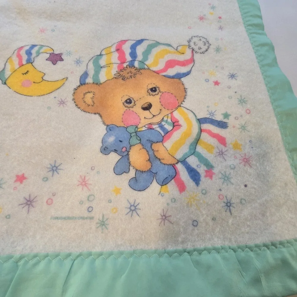 Vintage Riegel Teddy‎ Beddy Bear Baby Blanket Satin Trim 36